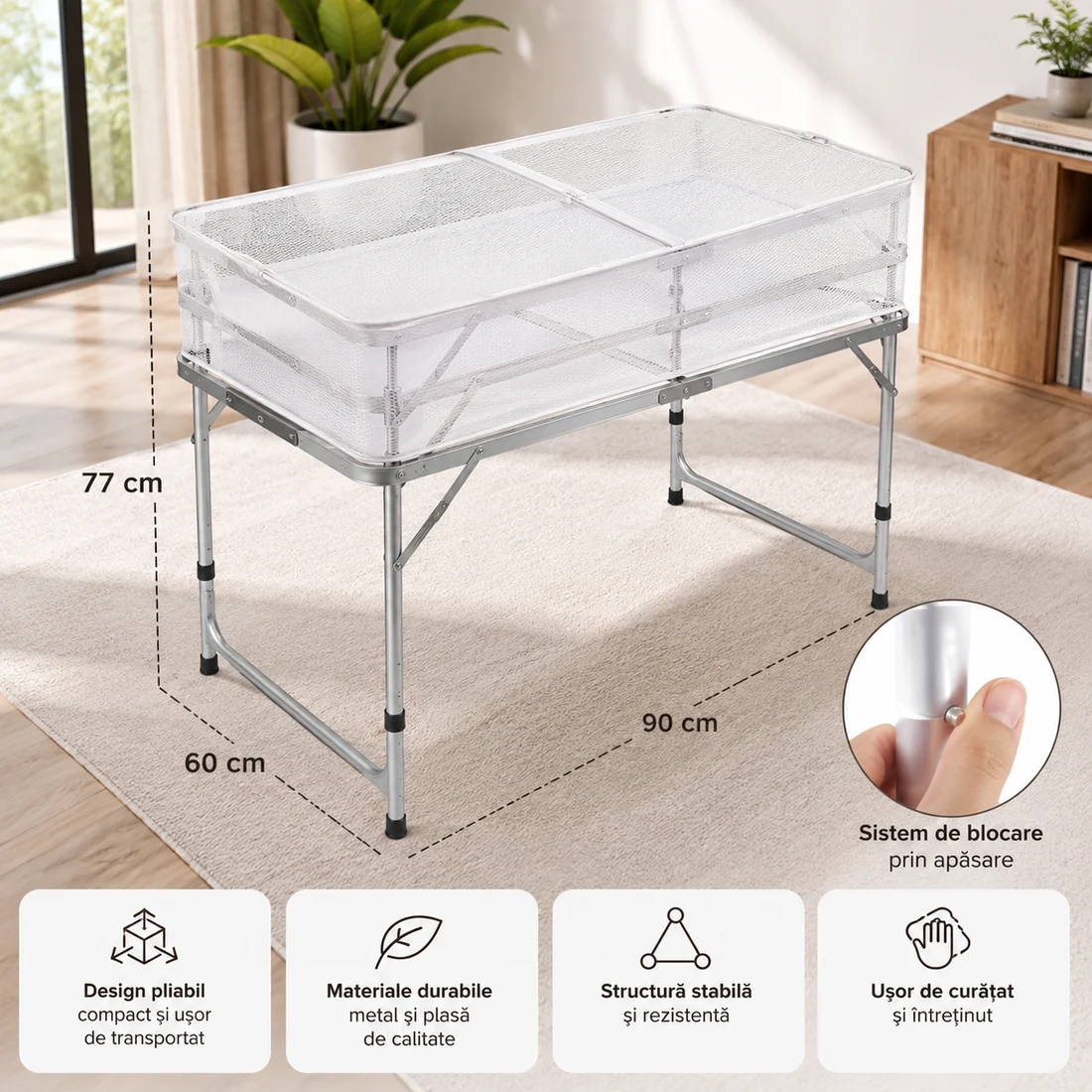 Set Camping Pliabil cu Masă și 4 Scaune, Cadru Aluminiu, Tip Geamantan
