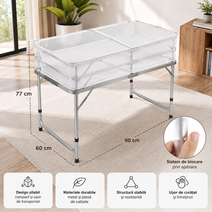 Set Camping Pliabil cu Masă și 4 Scaune, Cadru Aluminiu, Tip Geamantan