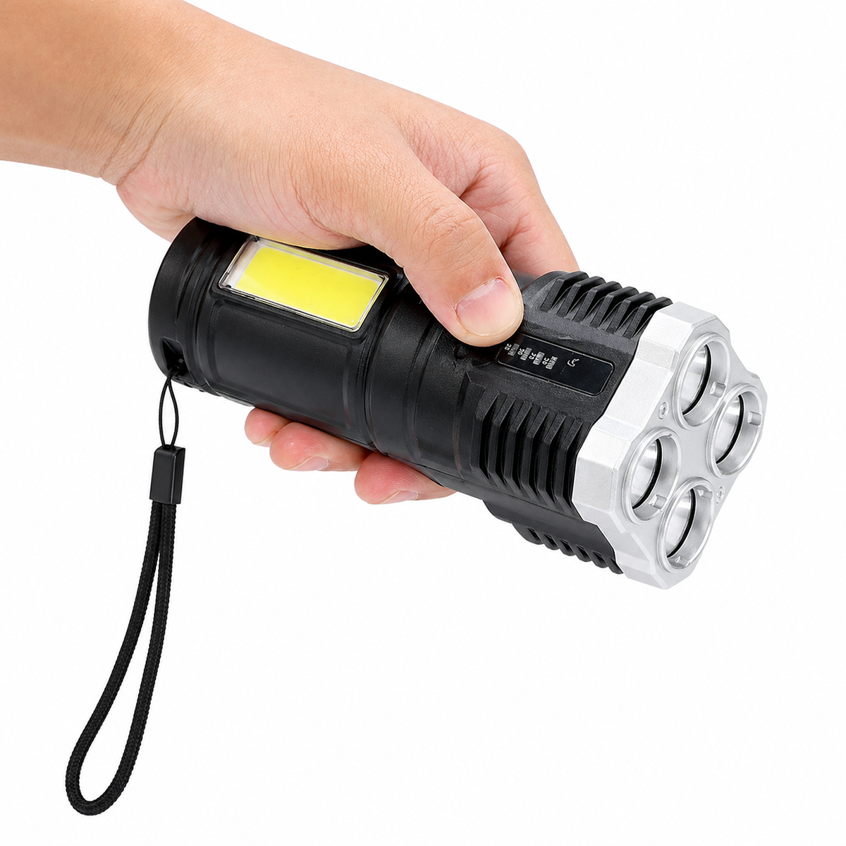 Set 2 bucati lanterna LED reincarcabila USB, 1200mAh, 4 moduri iluminare, COB + LED frontal, indicator baterie, pentru camping si uz casnic PromotiiZilnice