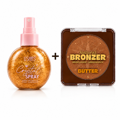 Pachet Glow Perfect USHAS – Spray Iluminator Față & Corp + Bronzer Butter