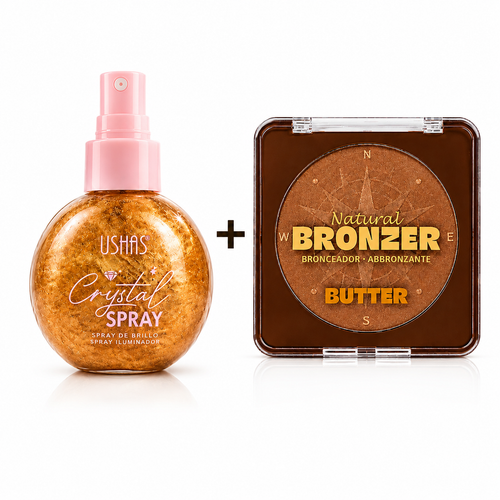 Pachet Glow Perfect USHAS – Spray Iluminator Față & Corp + Bronzer Butter