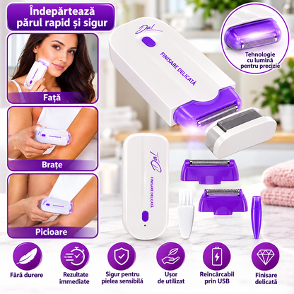 Epilator Electric Reîncărcabil Finishing Touch Yes, Tehnologie Sensa-Light, Lumină pentru Precizie, Alb-Mov