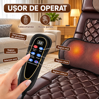 Saltea de Masaj Corporal 5 în 1, cu Încălzire, Shiatsu, Vibrații, Tracțiune cu Aer, 20 Noduri Cervicale, 24 Noduri pentru Picioare, Pliabilă