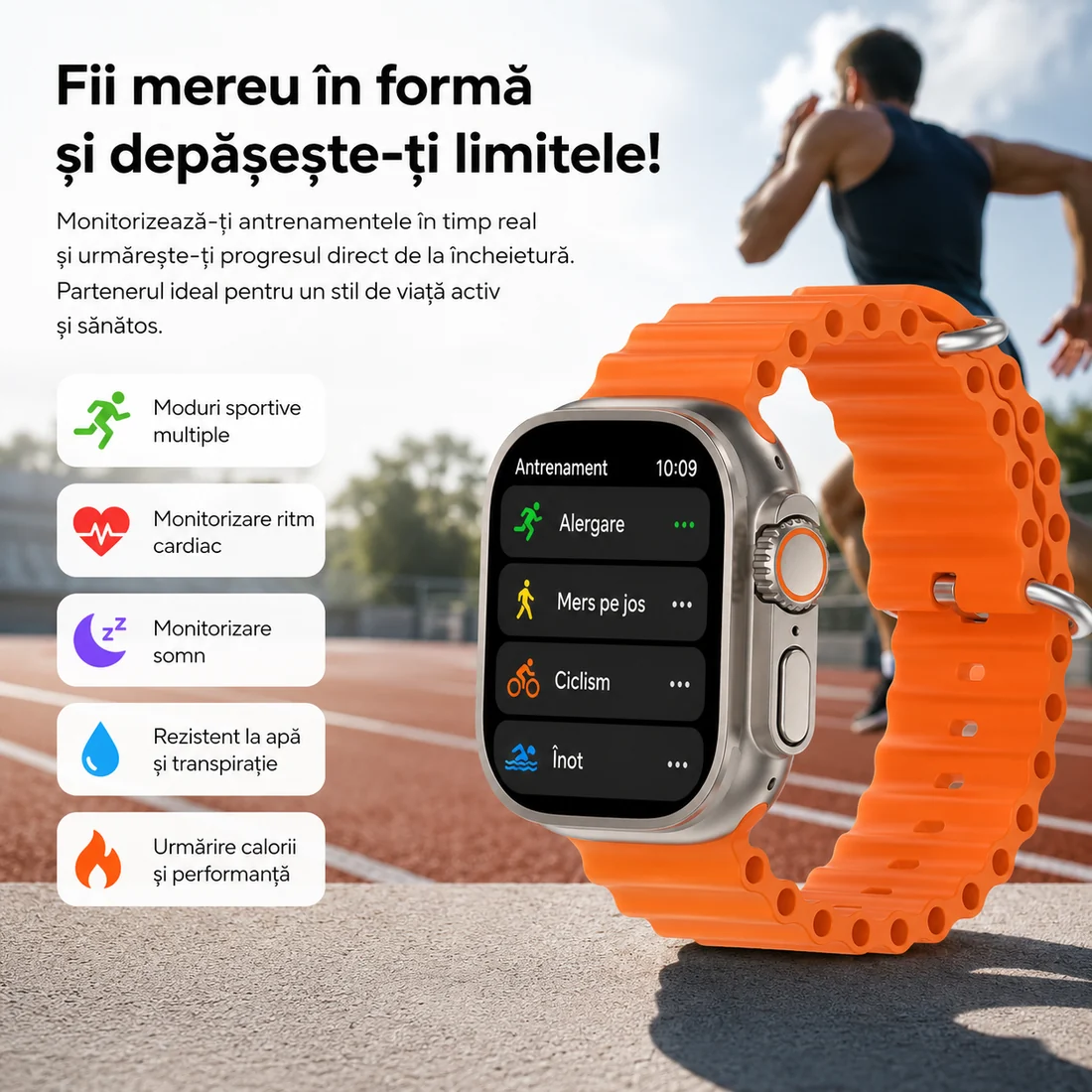 Ceas Smart Ultra cu 3 Curele, Apeluri Bluetooth, Monitorizare Activitate, Moduri Sport și IP65