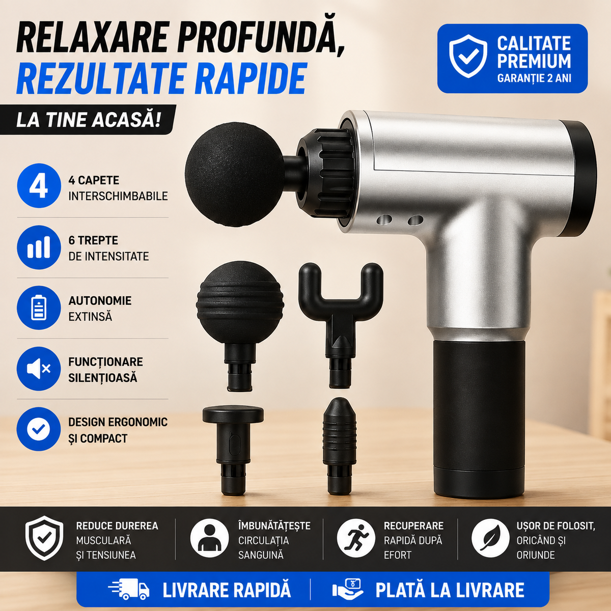Aparat Electric de Masaj Corporal, 6 Viteze, 4 Capete, 3400 RPM