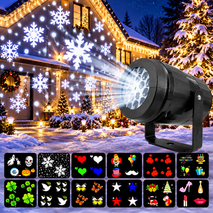Proiector LED Rotativ cu 16 Figurine, RGB 4W, Tematică de Crăciun, Distanță Proiecție 3–8 m, Negru