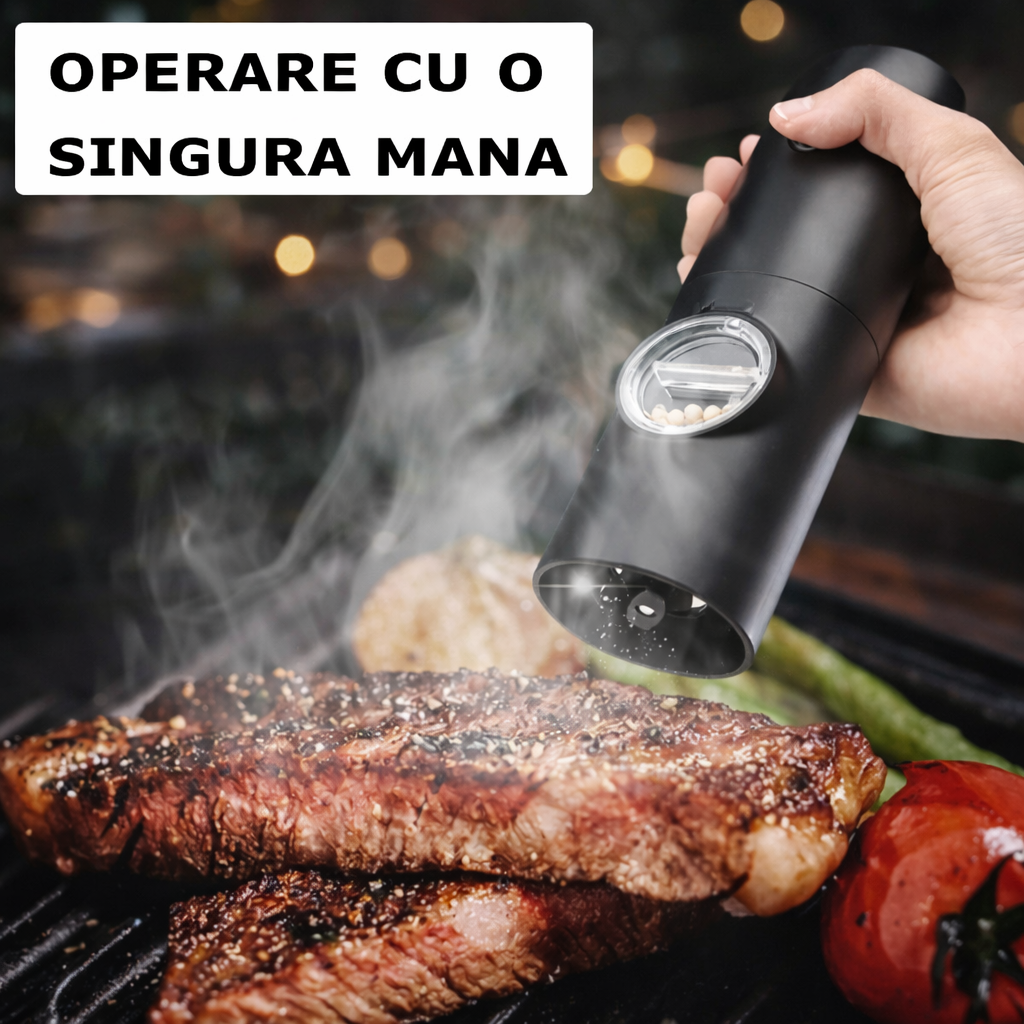 Set 2 Râșnițe Electrice Sare și Piper Reîncărcabile USB, Râșniță Automată Condimente cu Măcinare Reglabilă și Suport Încărcare