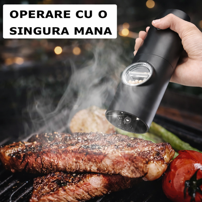 Set 2 Râșnițe Electrice Sare și Piper Reîncărcabile USB, Râșniță Automată Condimente cu Măcinare Reglabilă și Suport Încărcare