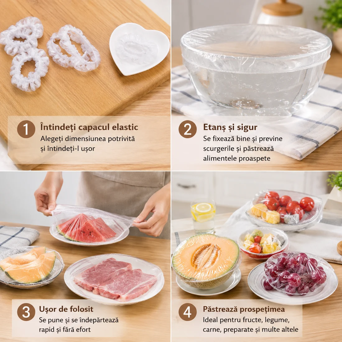 Set 500 Capace Alimentare Elastice Transparente – pentru Boluri și Recipiente