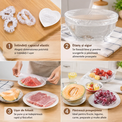 Set 500 Capace Alimentare Elastice Transparente – pentru Boluri și Recipiente