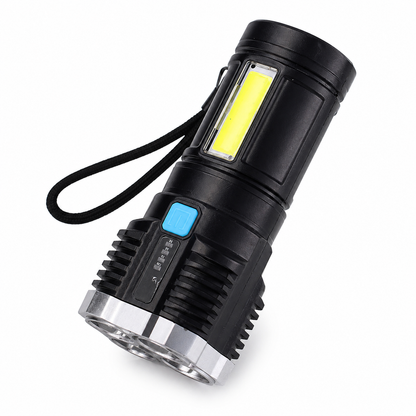Set 2 bucati lanterna LED reincarcabila USB, 1200mAh, 4 moduri iluminare, COB + LED frontal, indicator baterie, pentru camping si uz casnic PromotiiZilnice