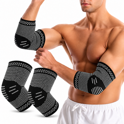 Set 2 Cotiere Compresive cu Inserție de Cupru, Suport Elastic pentru Cot, Sport și Activități Zilnice, Negru