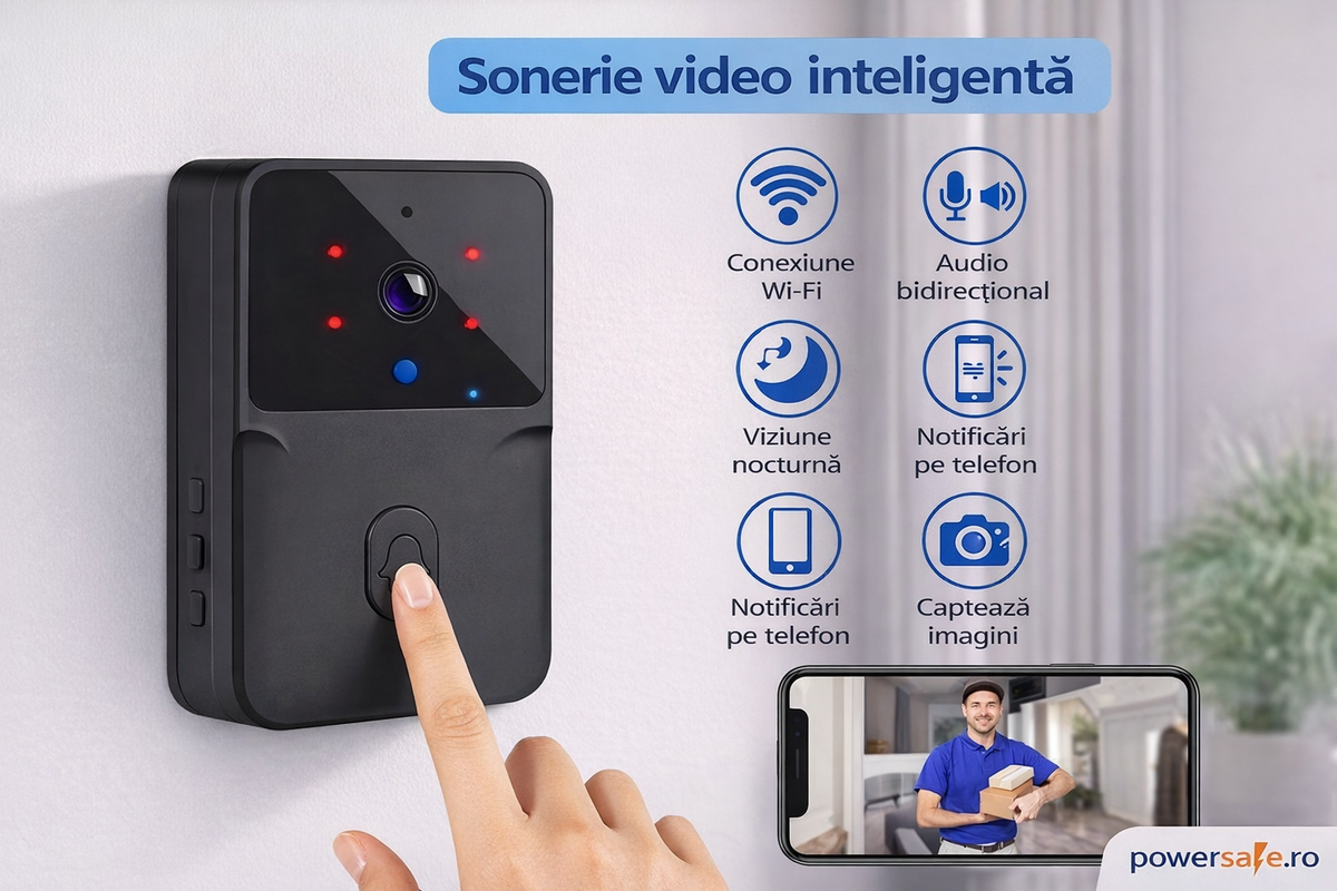 Sonerie video wireless HD 720p cu vedere nocturnă și audio bidirecțional