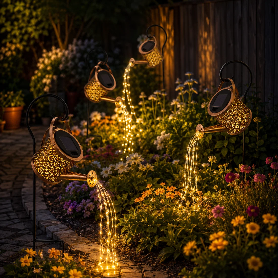 Set 4 Lămpi Solare Stropitoare cu LED – Cascadă Luminoasă pentru Grădină