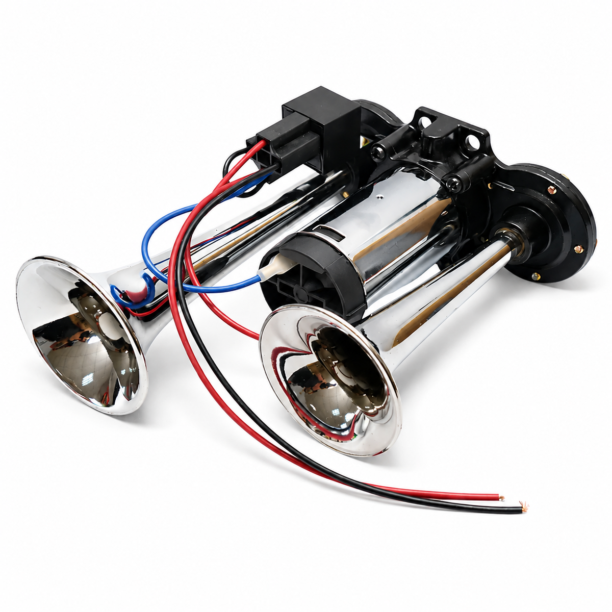Claxon Auto 12V cu 2 Goarne Cromate și Compresor Inclus