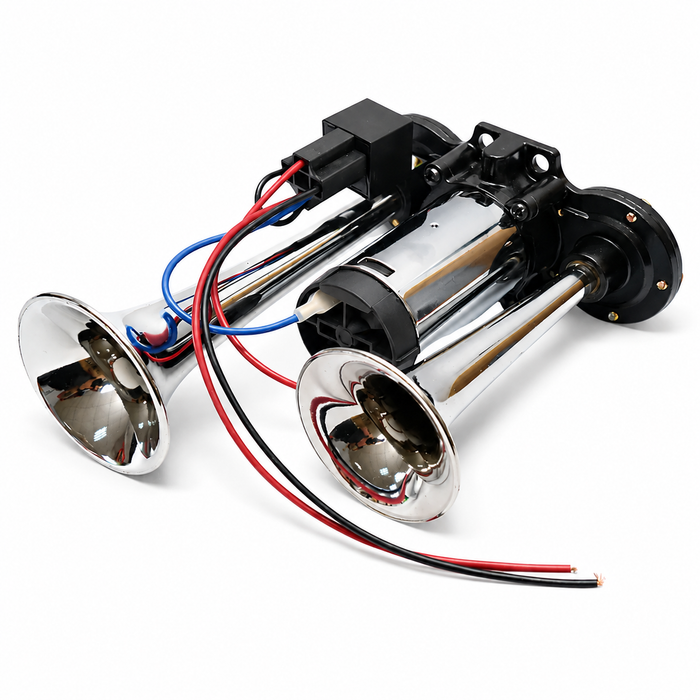 Claxon Auto 12V cu 2 Goarne Cromate și Compresor Inclus