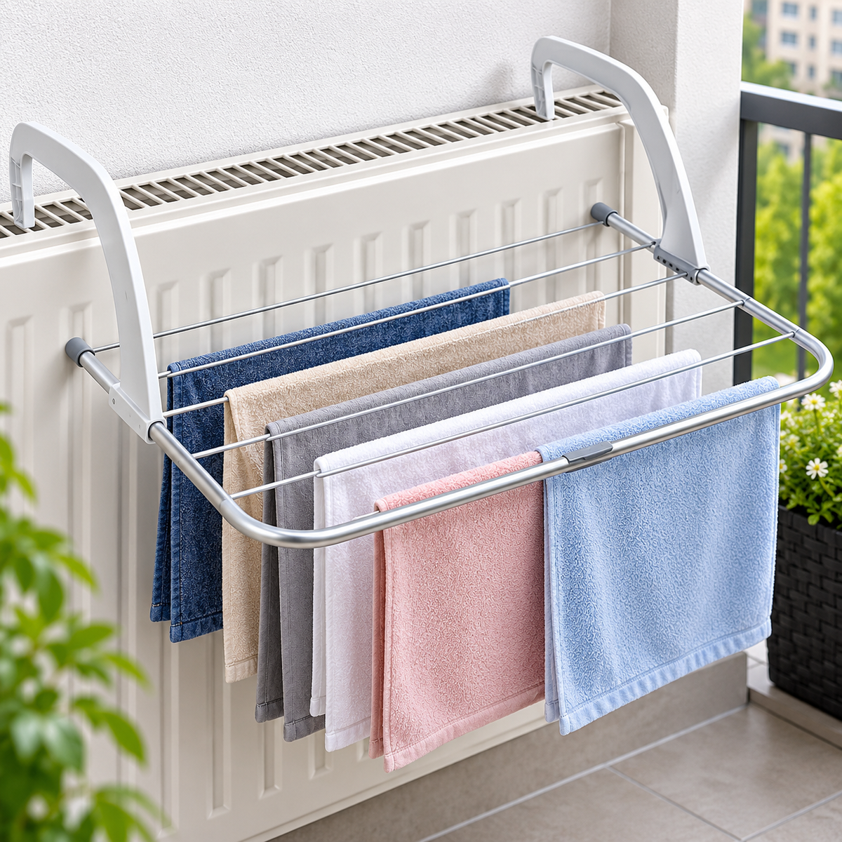Set 2 Uscătoare de Rufe Metalice, 6 Bare, 70 × 40 cm, pentru Calorifer și Balcon