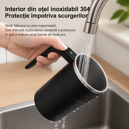 Cană Automată cu Amestecare Magnetică, Inox, Afișaj Temperatură, USB Type-C