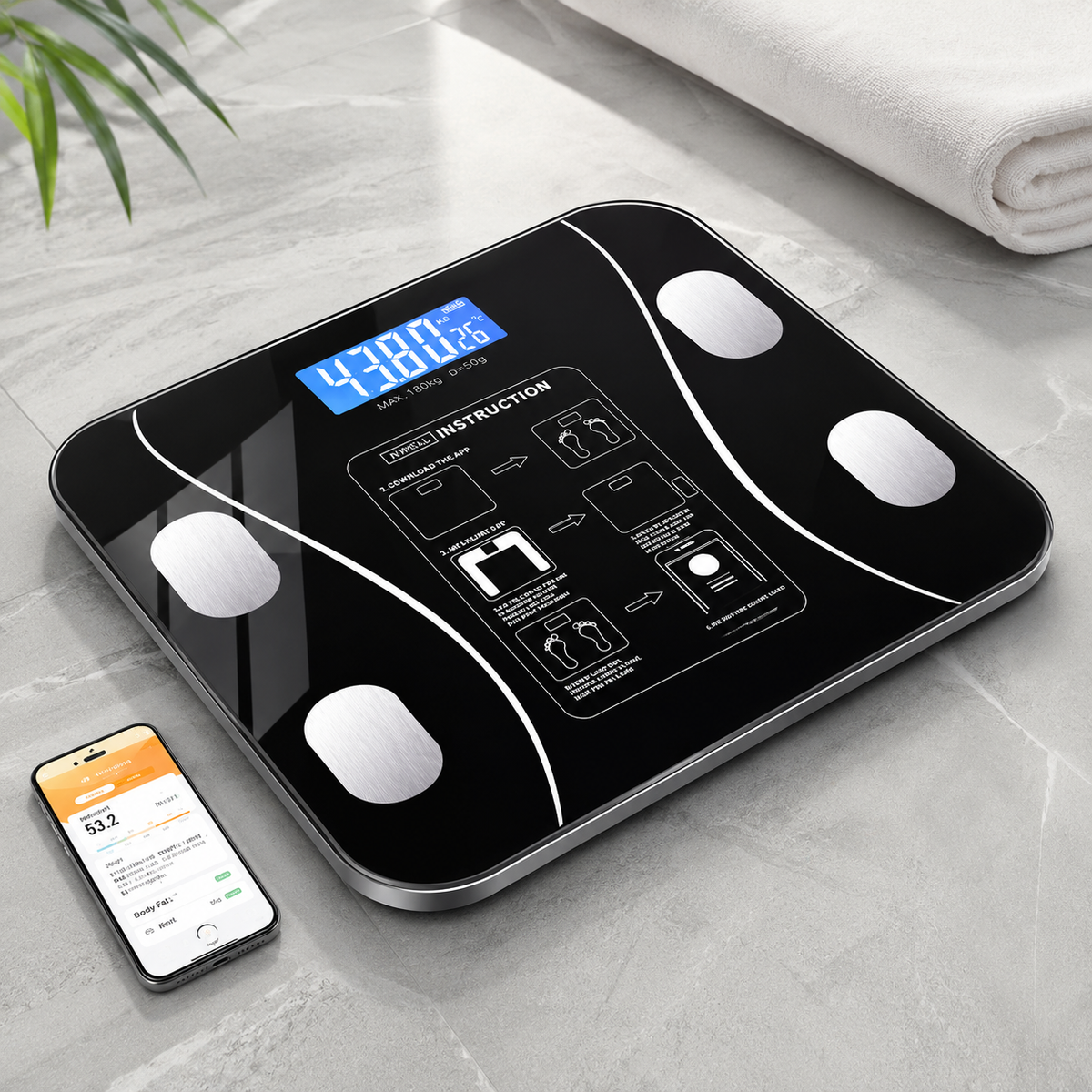Cantar Smart Bluetooth cu Analiza Corporala Completa, IMC, Grasime, Masa Musculara si Apa Corporala, Aplicatie Android/iOS, Display LED, 180 Kg, Sticla Securizata PromotiiZilnice