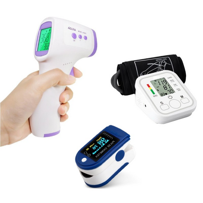 Set Complet Monitorizare Sanatate – Tensiometru Brat + Termometru Frontal + Pulsoximetru
