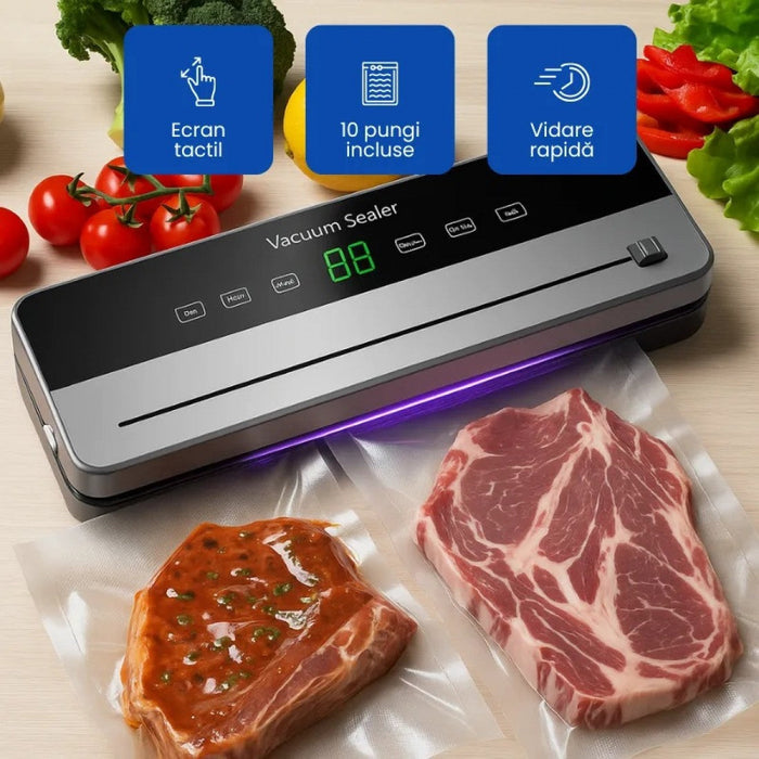 Aparat Profesional pentru Vidat si Sigilat Alimente, 10 Pungi Incluse