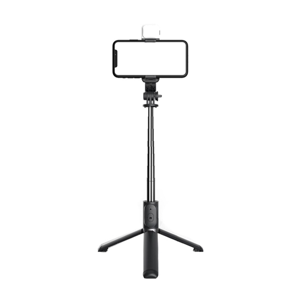 Trepied selfie stick Bluetooth cu lumină LED, extensibil 105 cm, Negru - PromotiiZilnice